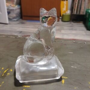 Vintage Crystal D'Arques Lead Crystal Clear Glass Cat on Frosted Pillow Figurine